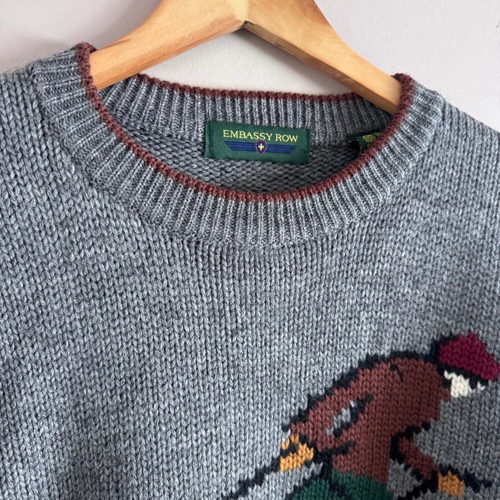 Embassy Row Vintage Graphic Ski Wool Sweater Size Large Gray RL inspired - Picture 3 of 7
